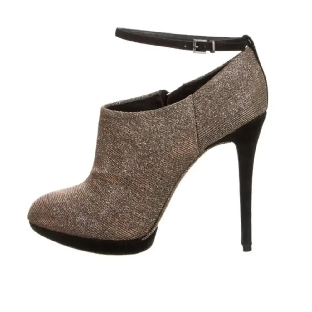 Brian Atwood Fruitera Iridescent Glitter Ankle Strap Stiletto Booties - 6.5